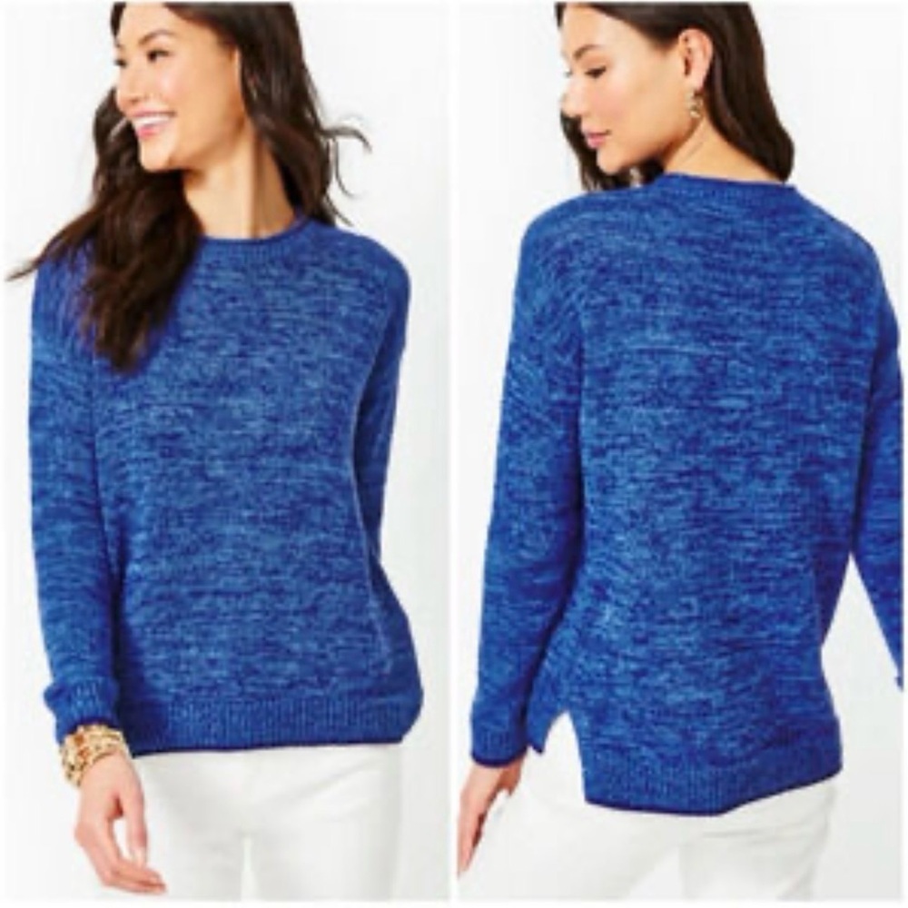 LILLY PULITZER XL Bayport blue cotton crew neck softcore woman sweater old money